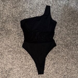 Icon Swim One-Shoulder Black Lace-Panel Bodysuit Size S Women’s